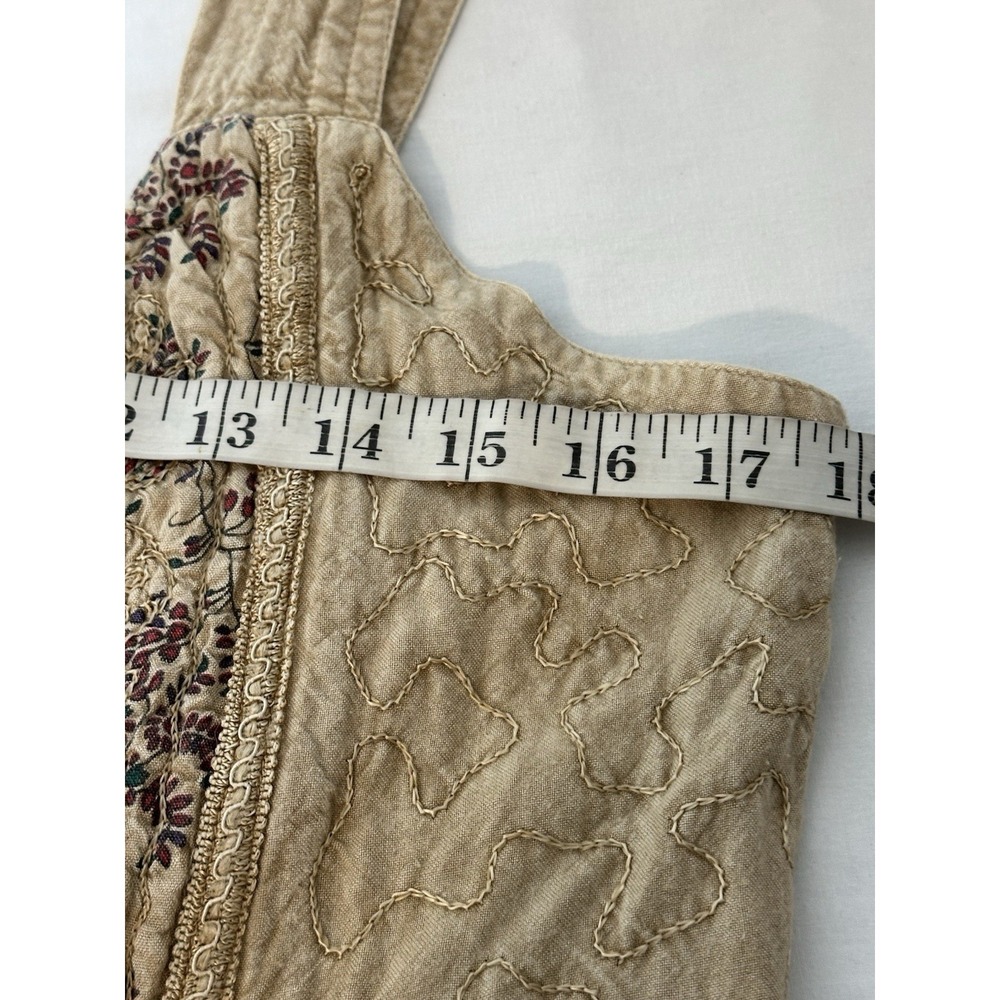Vtg 90s Whimsigoth Lace Up Corset Maxi Dress Beige Embroidered Mixed Media Boho - Picture 6 of 8
